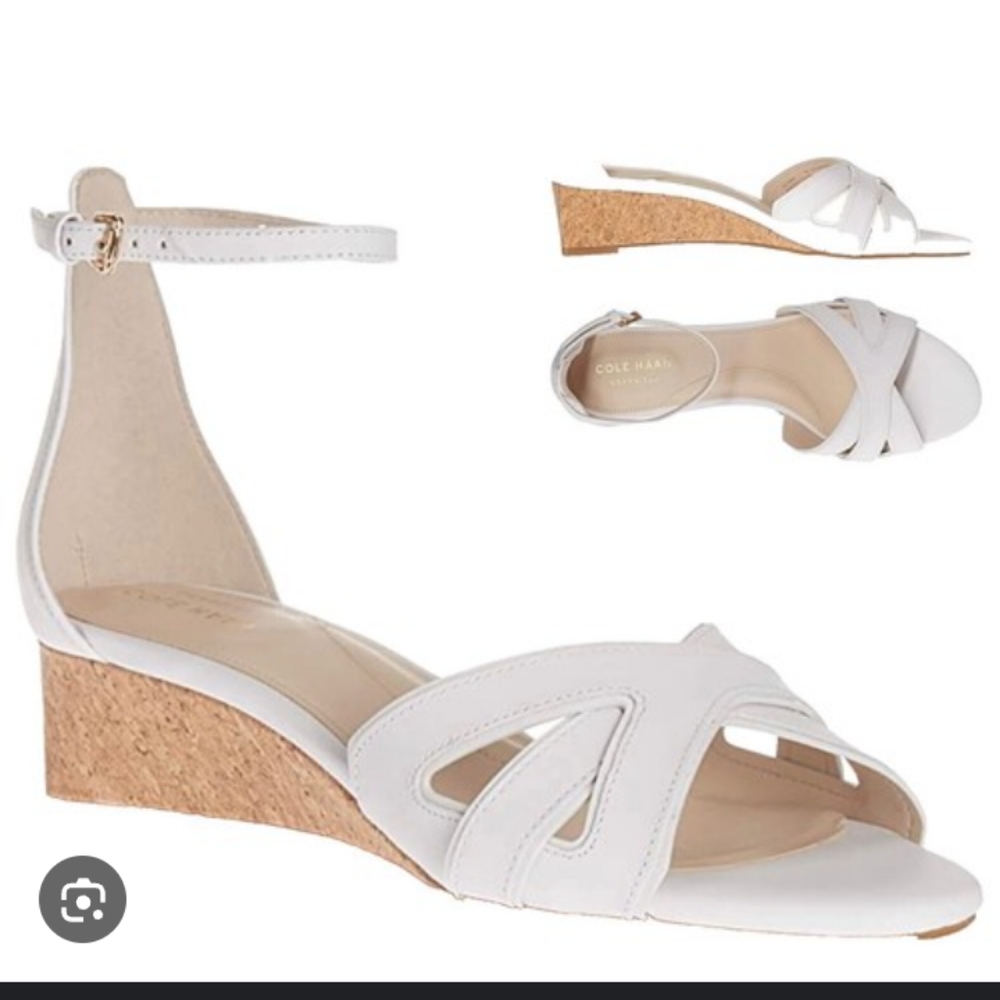 NWT.Cole Haan White Ankle Strap Wedge Sandals.Size 10B